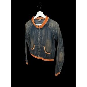 90's Dada Vintage Women's Jacket Sz Large Cropped Denim Jean Orange Wash Y2K